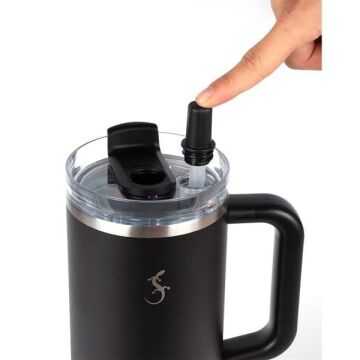 Lurch - “Big Cup” 1.2 L Mat Siyah, Paslanmaz Çelik Termos - Uzatılabilir Pipetli, Çift Cidarlı, Sızdırmaz - 240978