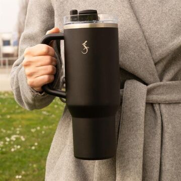 Lurch - “Big Cup” 1.2 L Mat Siyah, Paslanmaz Çelik Termos - Uzatılabilir Pipetli, Çift Cidarlı, Sızdırmaz - 240978