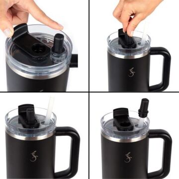 Lurch - “Big Cup” 1.2 L Mat Siyah, Paslanmaz Çelik Termos - Uzatılabilir Pipetli, Çift Cidarlı, Sızdırmaz - 240978