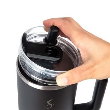 Lurch - “Big Cup” 0.8 L Mat Siyah, Paslanmaz Çelik Termos - Uzatılabilir Pipetli, Çift Cidarlı, Sızdırmaz - 270977