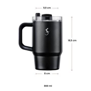 Lurch - “Big Cup” 0.8 L Mat Siyah, Paslanmaz Çelik Termos - Uzatılabilir Pipetli, Çift Cidarlı, Sızdırmaz - 270977