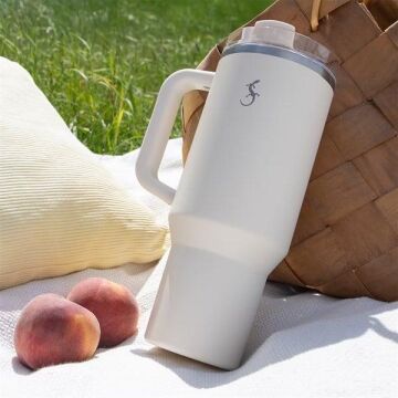 Lurch - “Big Cup” 1.2 L Fildişi, Paslanmaz Çelik Termos - Uzatılabilir Pipetli, Çift Cidarlı, Sızdırmaz - 270974