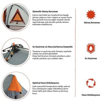 Where Tomorrow Dreieck Otomatik Çadır-GRİ